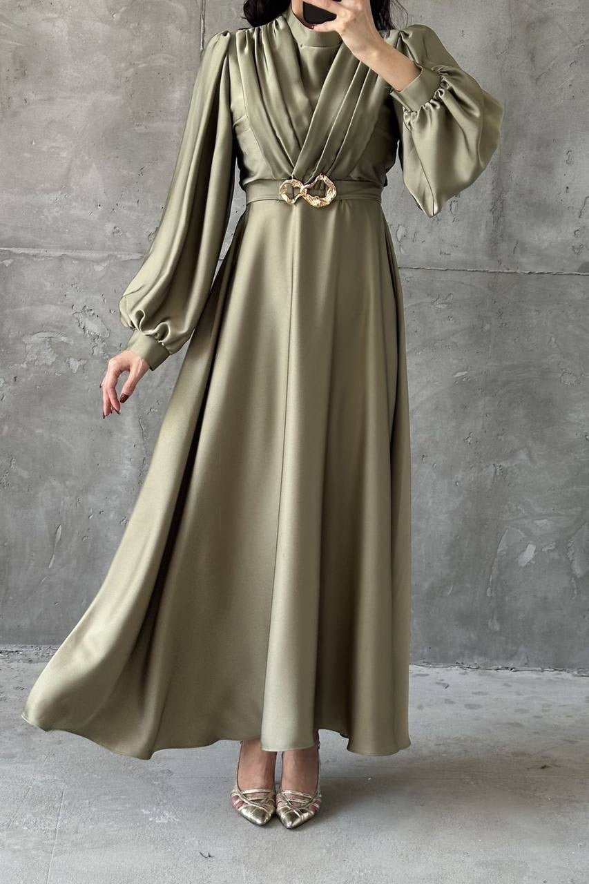 Golden Clasp Satin Maxi Dress 6027