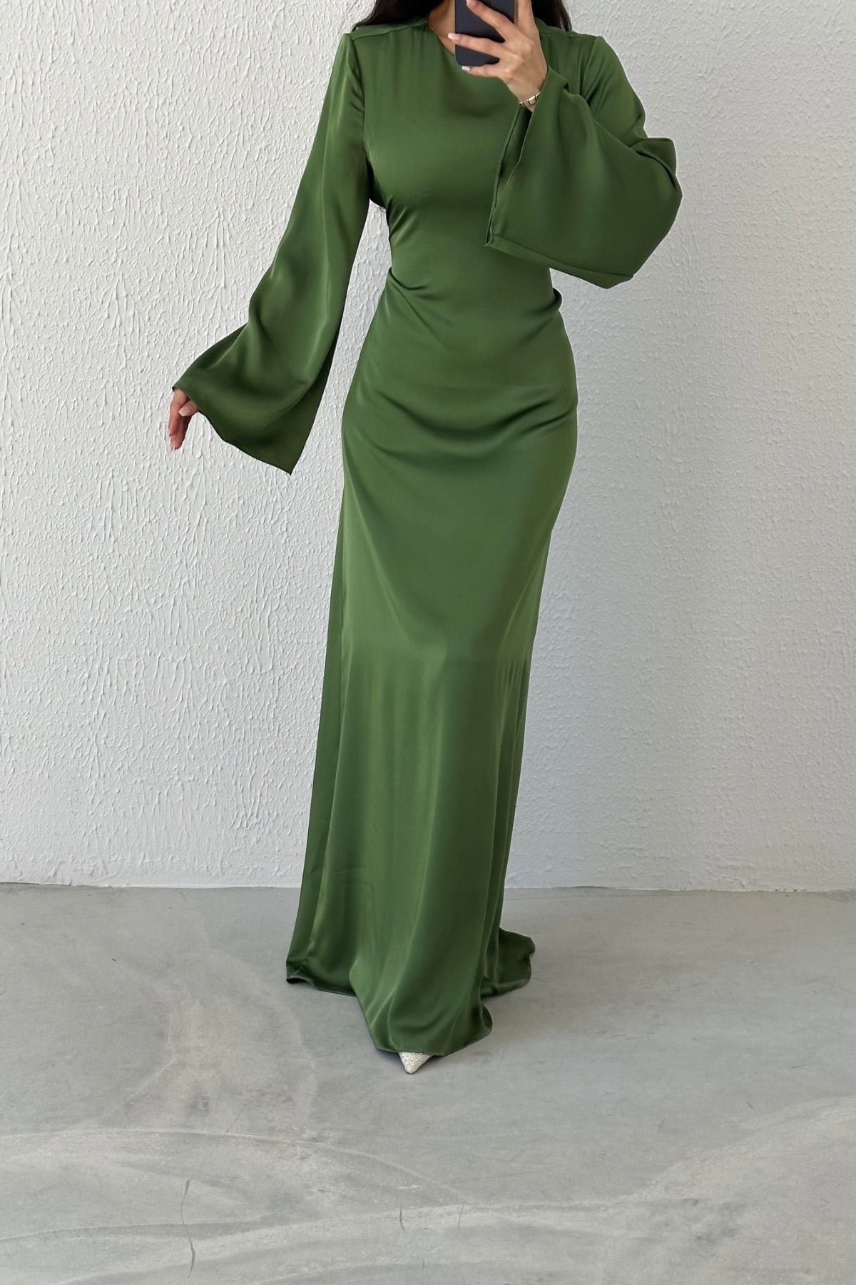 Classic Satin Evening Gown with Back Tie Detail