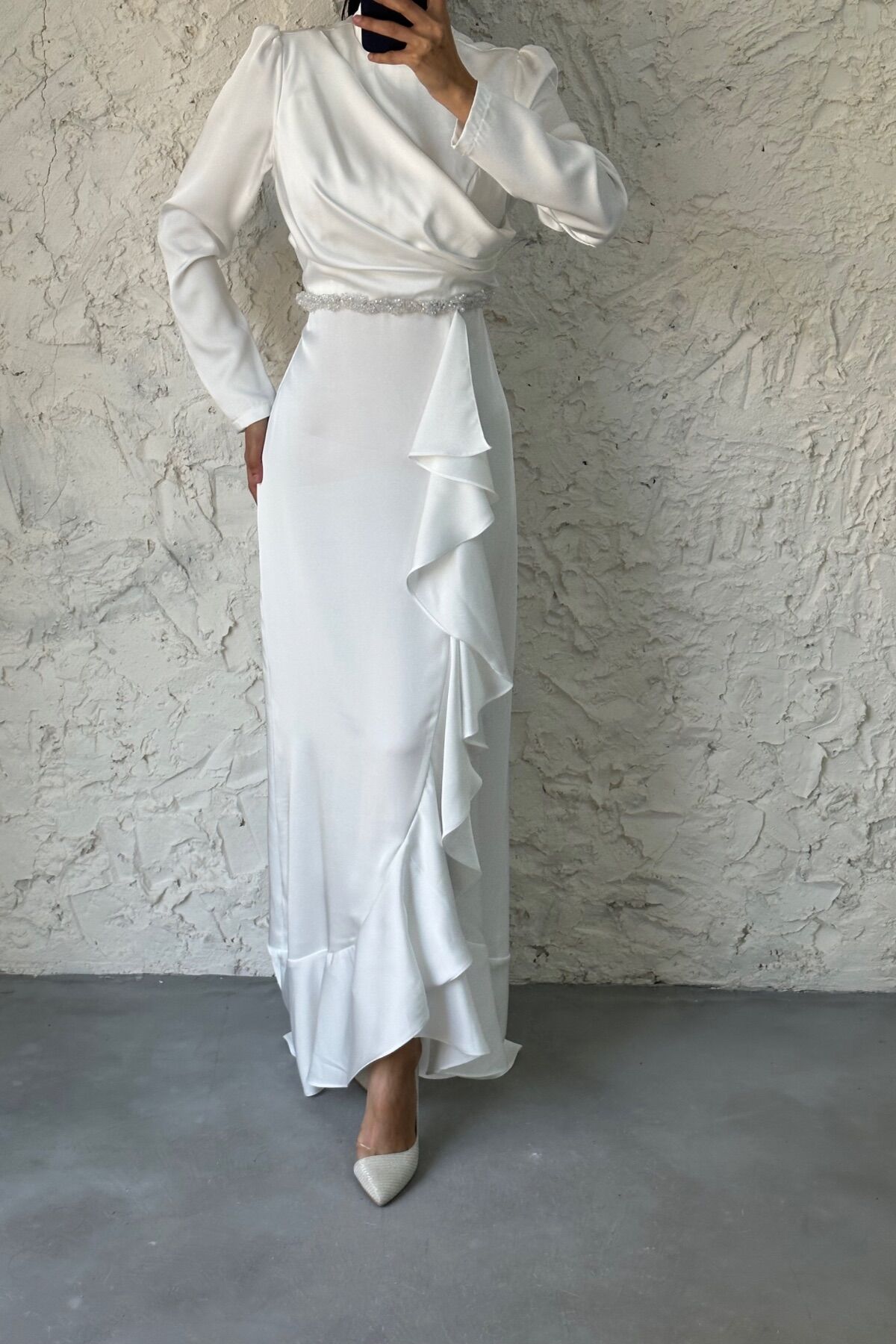 Satin Evening Dress with Beaded Waist 6666-1