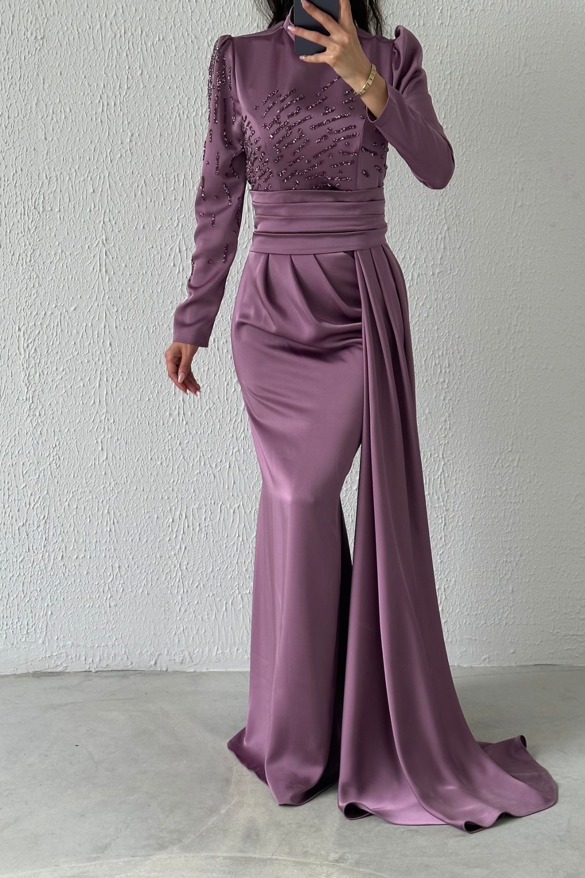 Sparkling Tail Satin Evening Dress 8002