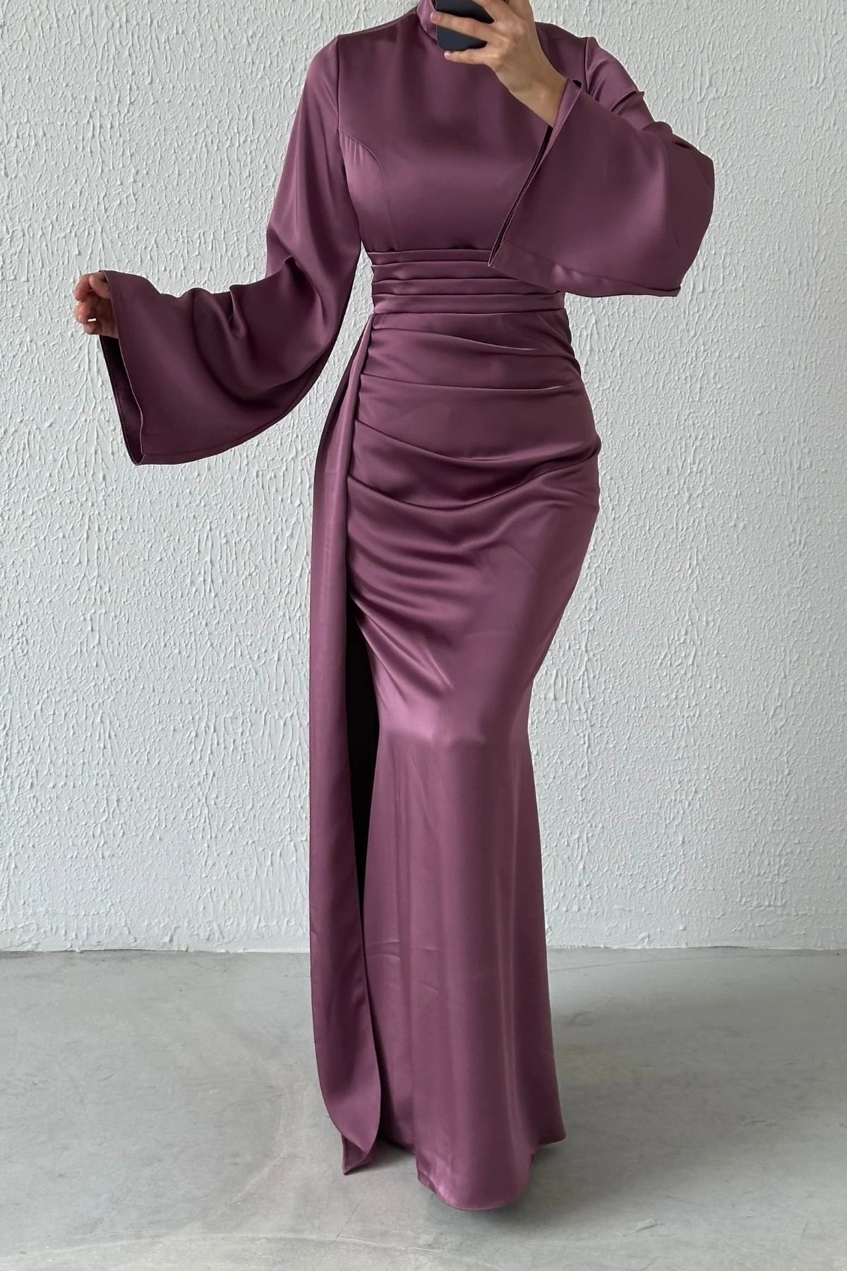 Elegant Draped Satin Evening Dress 6973
