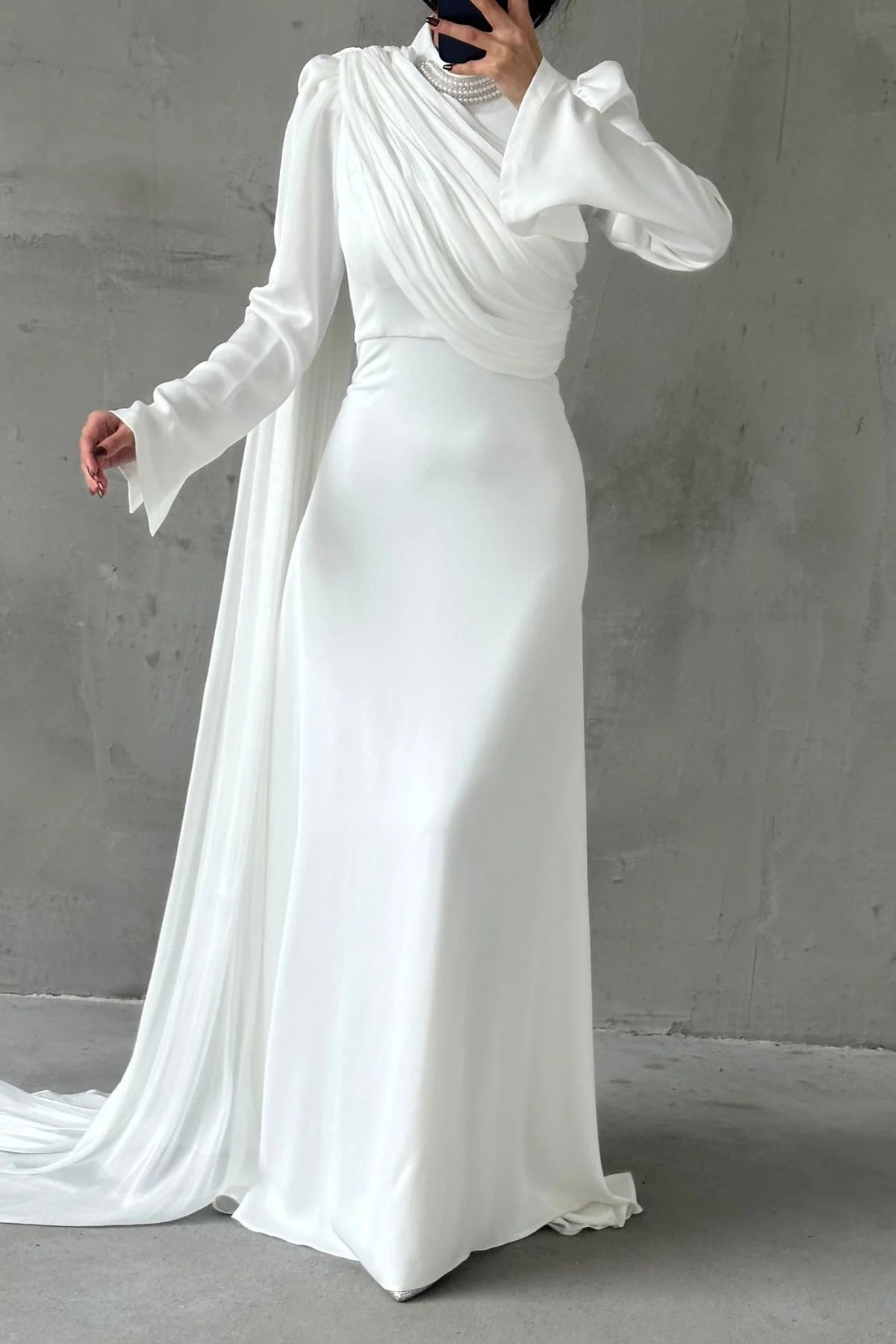 Modern Design Draped Stone Detailed Evening Dress 4988