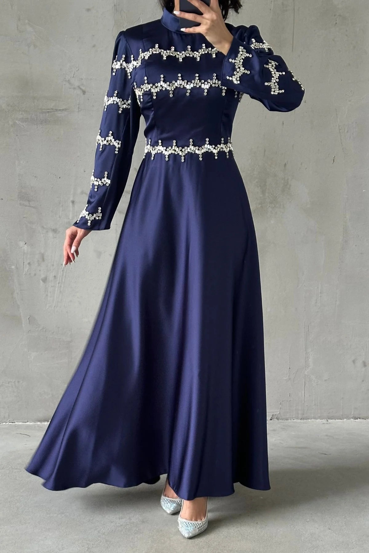 Elegant Embellished Satin Gown 1011