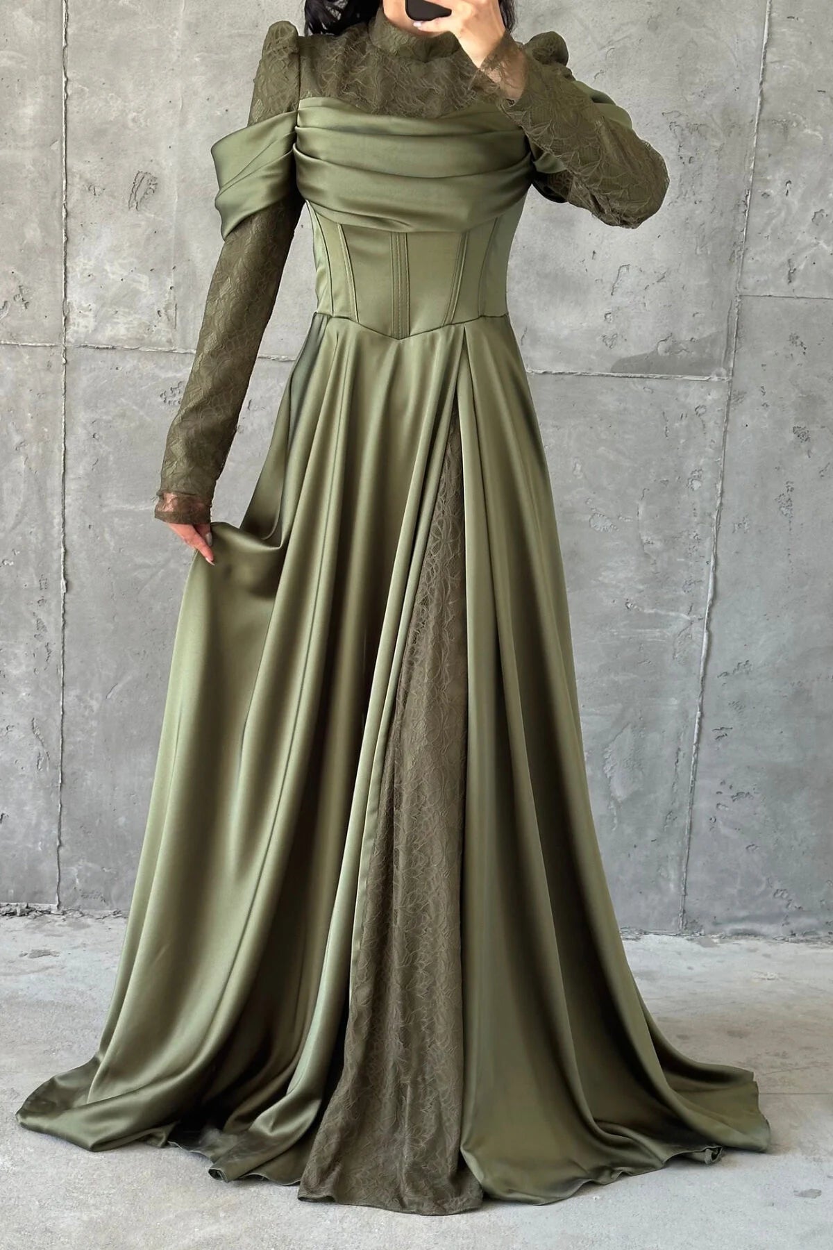 The Safiya Olive Corset Evening Gown