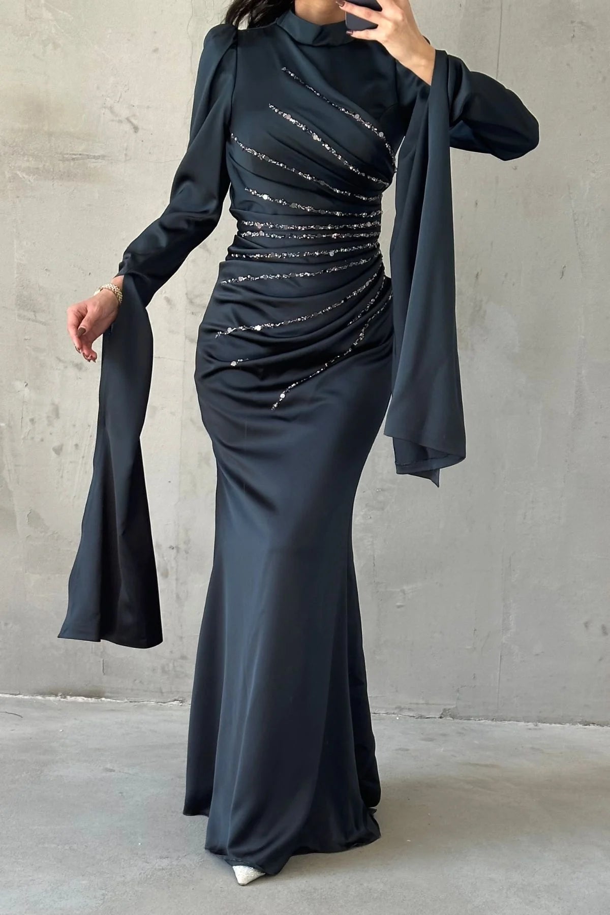 Radiant Flow Embellished Satin Evening Dress 49770