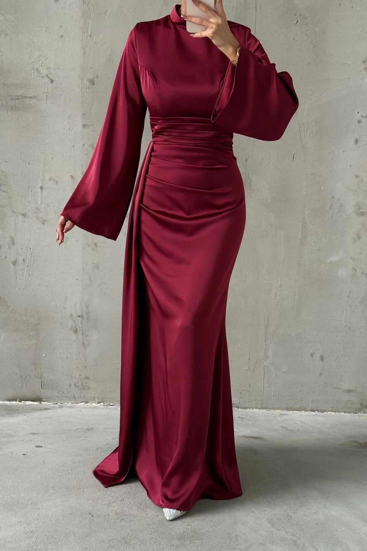 Elegant Draped Satin Evening Dress 6973