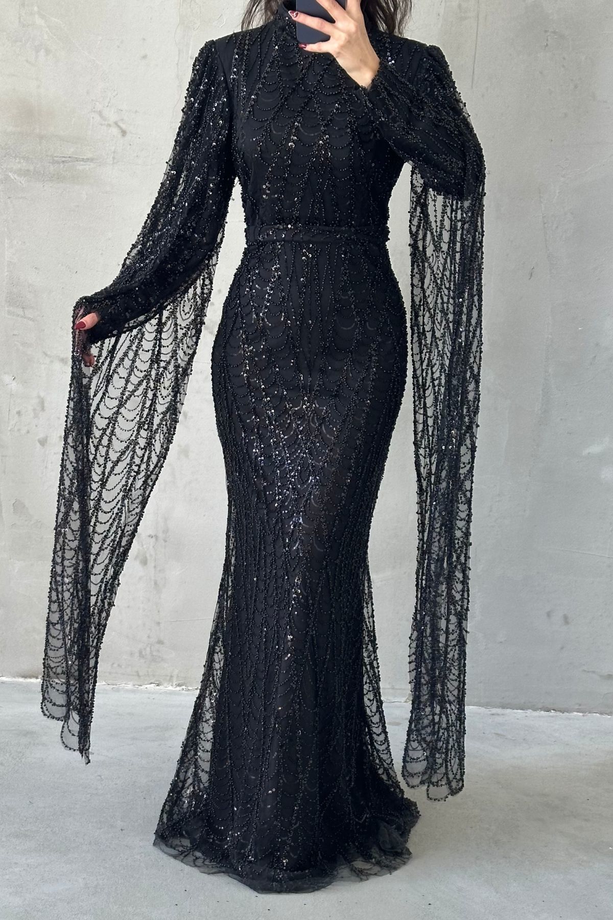 Radiant Drape Sleeve Embellished Gown 5070
