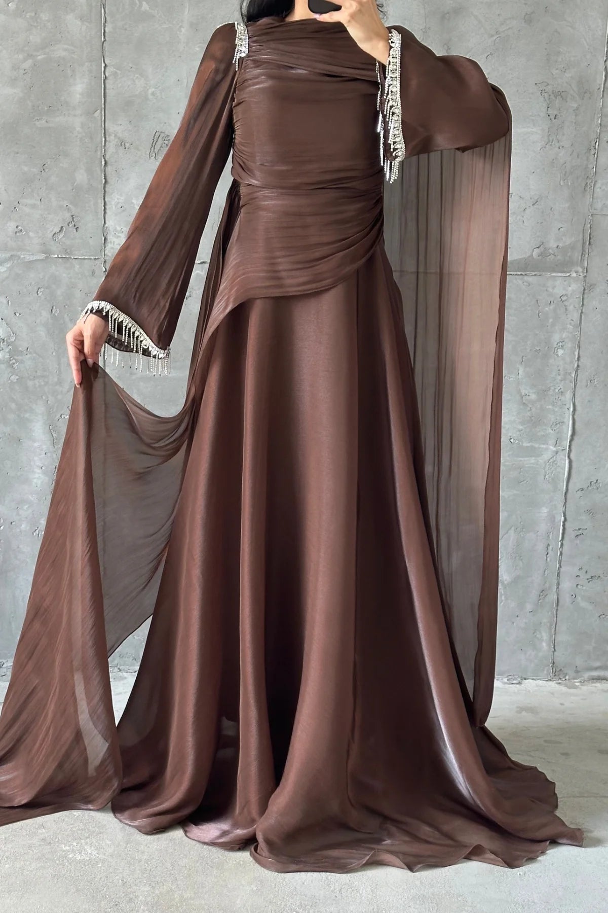 The Cansu Pearl Draped Evening Gown