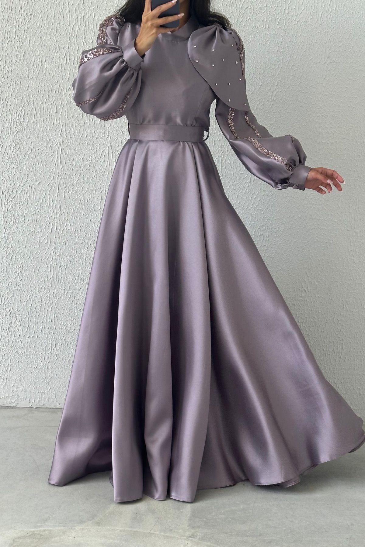 Satin Off-the-Shoulder Evening Dress 0007