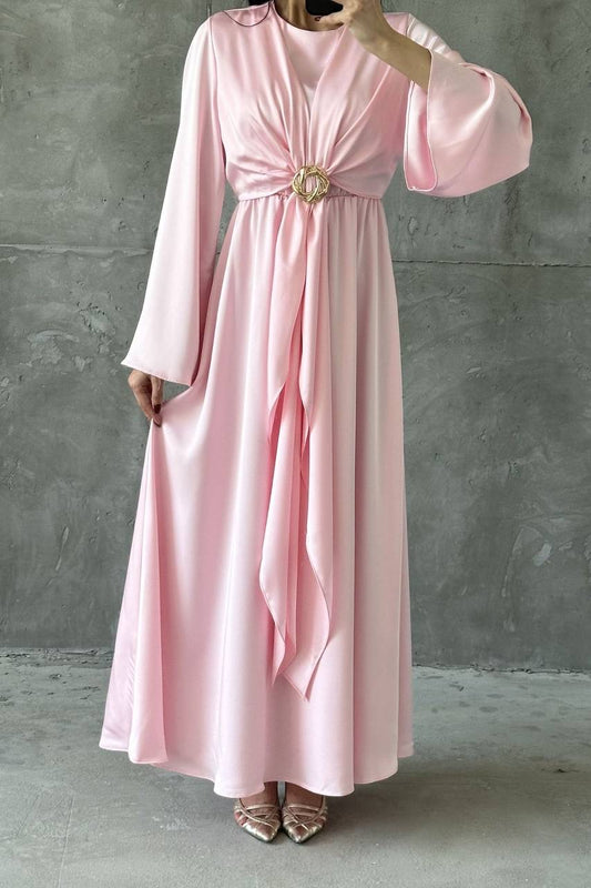 Cascading Knot Satin Maxi Dress 6029