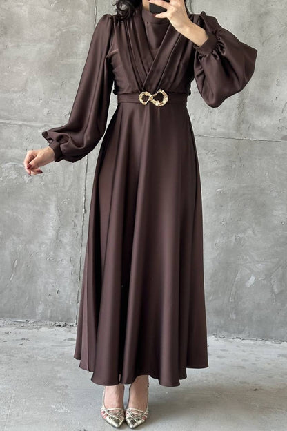 Golden Clasp Satin Maxi Dress 6027