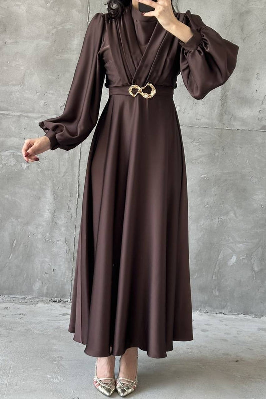 Golden Clasp Satin Maxi Dress