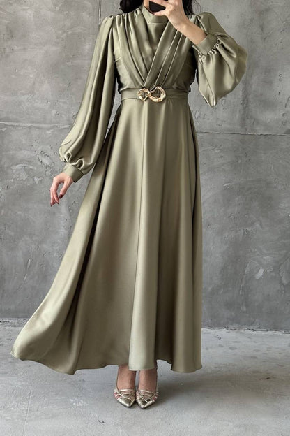 Golden Clasp Satin Maxi Dress 6027