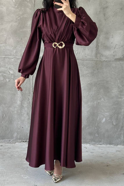 Golden Clasp Satin Maxi Dress 6027