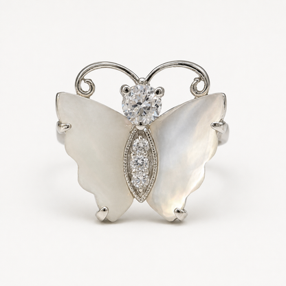 The Amara Pearl Butterfly Ring – 925 Sterling Silver