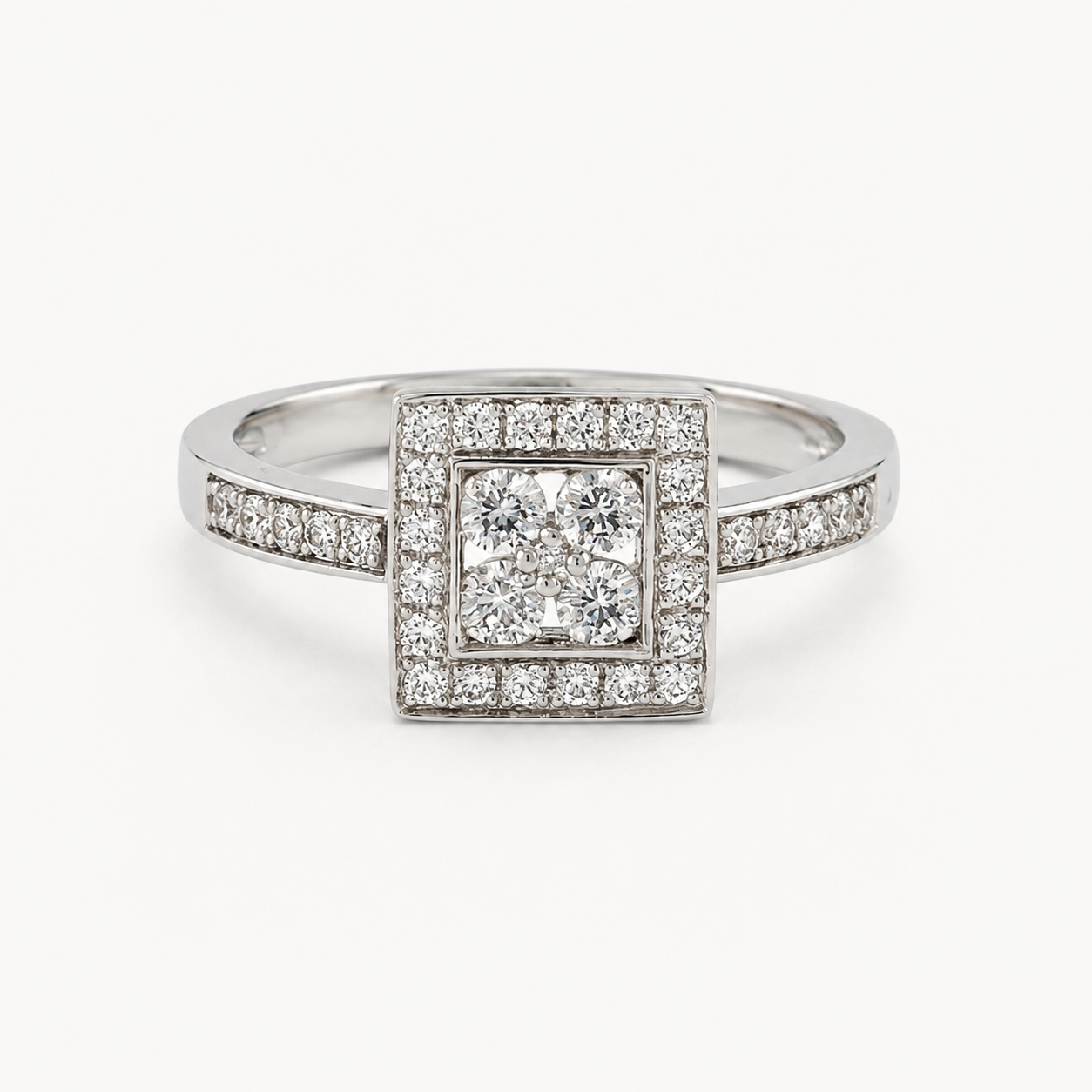 The Élodie Square Halo Ring – 925 Sterling Silver & CZ