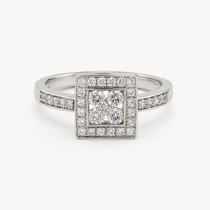 The Élodie Square Halo Ring – 925 Sterling Silver & CZ