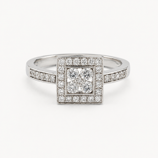 The Élodie Square Halo Ring – 925 Sterling Silver & CZ