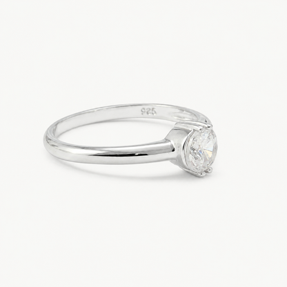 The Amélie Classic Solitaire Ring – Sterling Silver & CZ