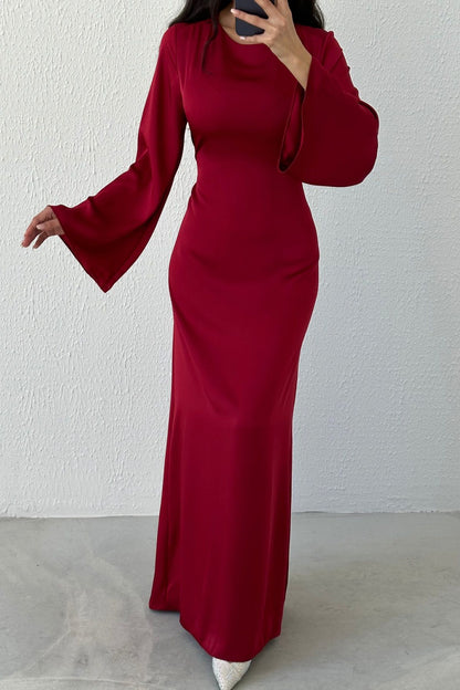 Basic Satin  Evening Dress with Back Tie Detail 6999