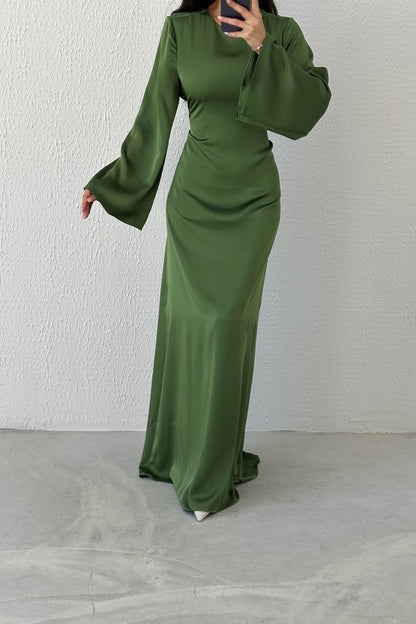 Classic Satin Evening Gown with Back Tie Detail
