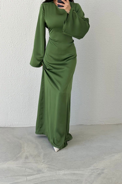 Basic Satin  Evening Dress with Back Tie Detail 6999