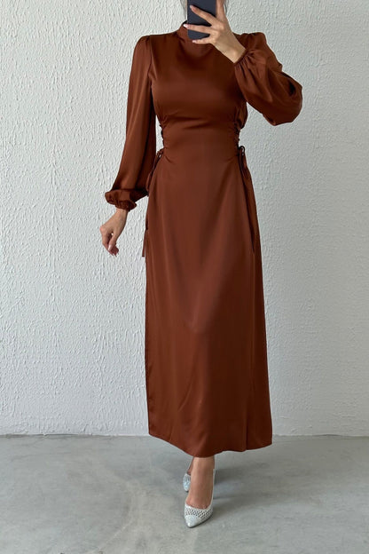 Satin  Evening Dress with Waist Tie Detail 5948