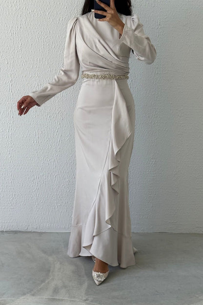 Satin Evening Dress with Beaded Waist 6666-1