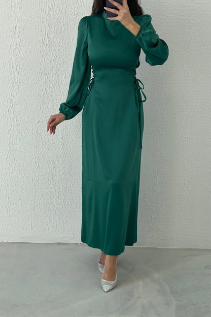 Satin  Evening Dress with Waist Tie Detail 5948
