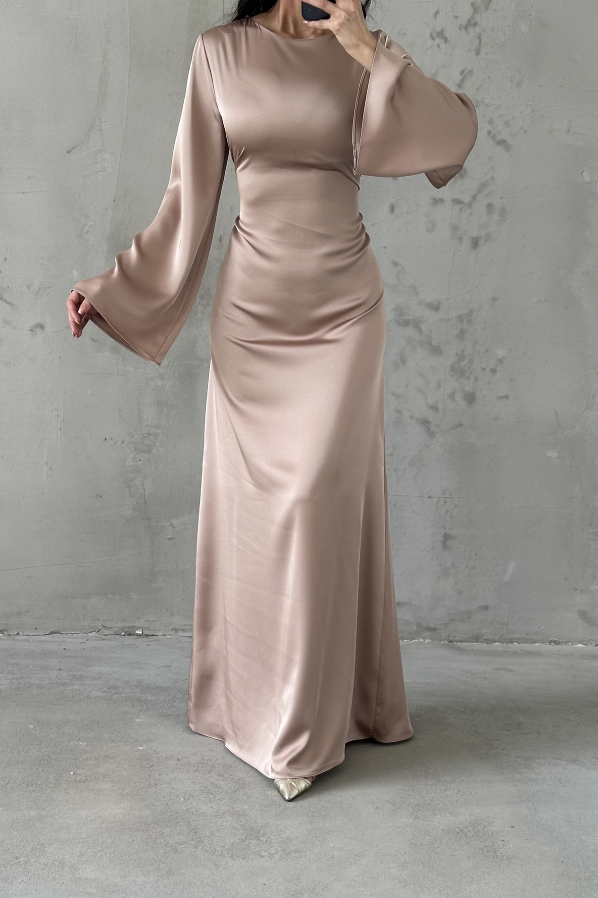 Basic Satin  Evening Dress with Back Tie Detail 6999