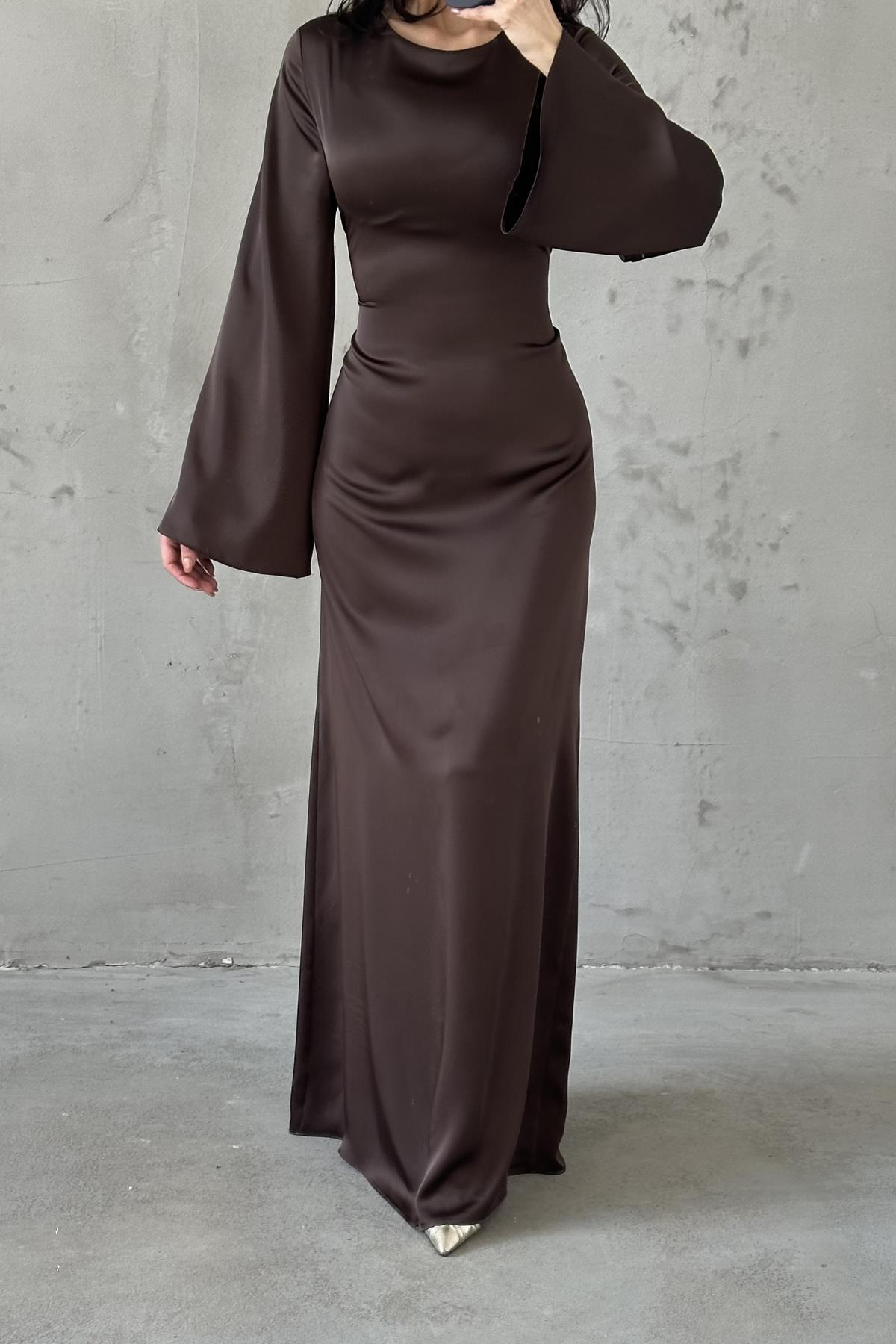 Basic Satin  Evening Dress with Back Tie Detail 6999
