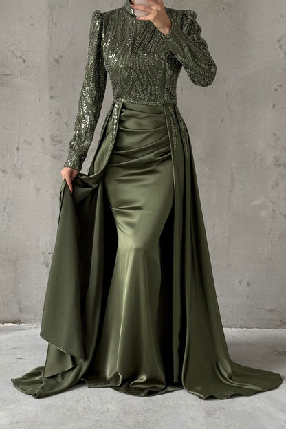 Unique Design Pleated Satin Evening Dress 5011