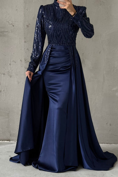 Unique Design Pleated Satin Evening Dress 5011