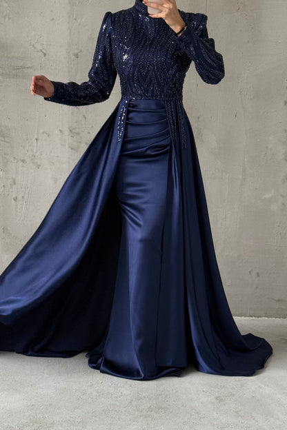 Unique Design Pleated Satin Evening Dress 5011