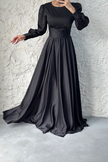 Charming Satin Belted  Evening Dress-Lilac 4777