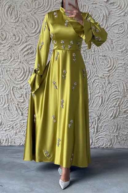 Satin Evening Dress Fascinating with Its Details 1025