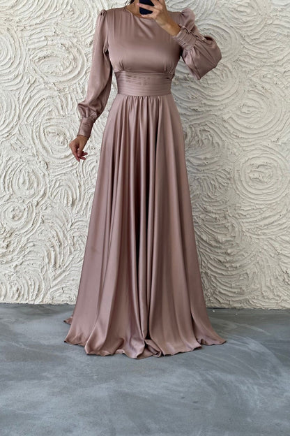 Charming Satin Belted  Evening Dress-Lilac 4777