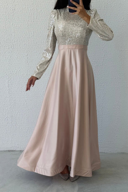 Sparkly Sequin Satin Evening Dress 4587