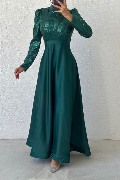 Sparkly Sequin Satin Evening Dress 4587