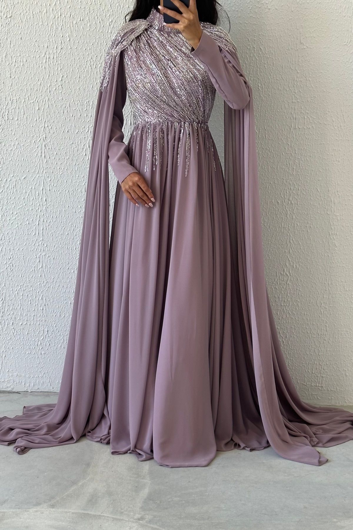 Sparkly Stone Embroidered Cape Model Chiffon Evening Dress 0009 Alia Boutique Sparkly Stone Embroidered Cape Model Chiffon Evening Dress 0009 Alia Boutique