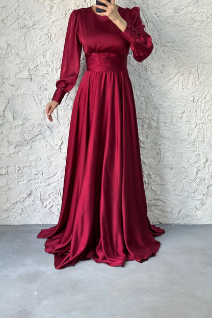 Charming Satin Belted  Evening Dress-Lilac 4777