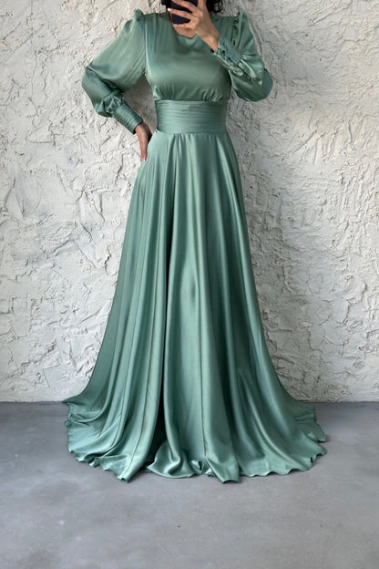 Charming Satin Belted  Evening Dress-Lilac 4777