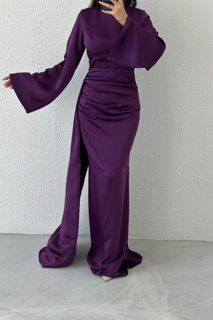 Elegant Draped Satin Evening Dress 6973
