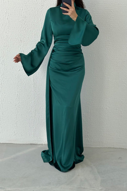 Elegant Draped Satin Evening Dress 6973