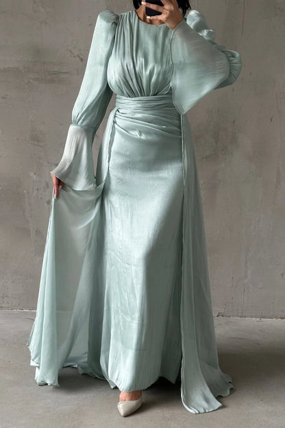 Drape and Cape Detailed Janjan Evening Dress 4986