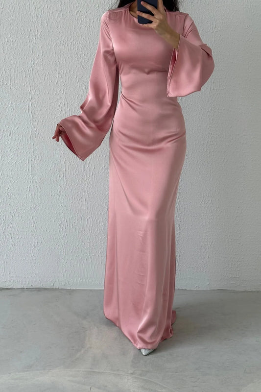 Basic Satin  Evening Dress with Back Tie Detail 6999