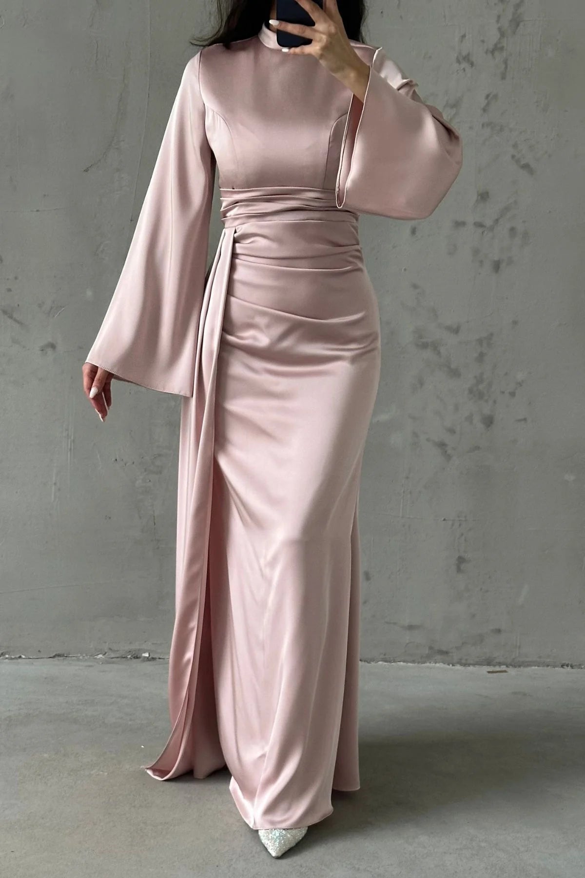 Elegant Draped Satin Evening Dress 6973