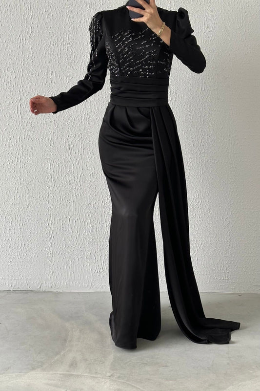 Sparkling Tail Satin Evening Dress 8002