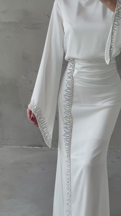 Embellished Sleeve and Side Detailed Bridal Evening Dress 5045