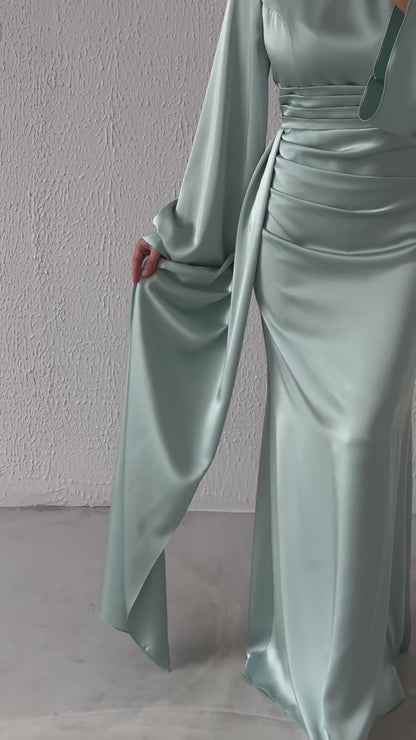 Elegant Draped Satin Evening Dress 6973